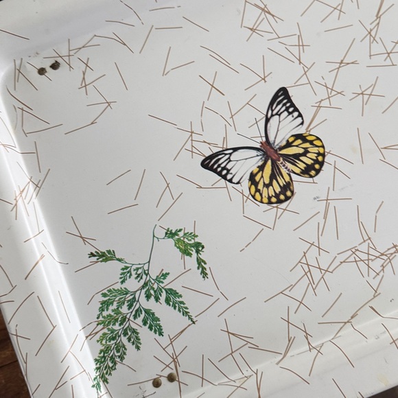 Vintage 70s Butterfly Fern Metal TV Lap Bed Tray with Foldable Legs - Picture 3 of 10